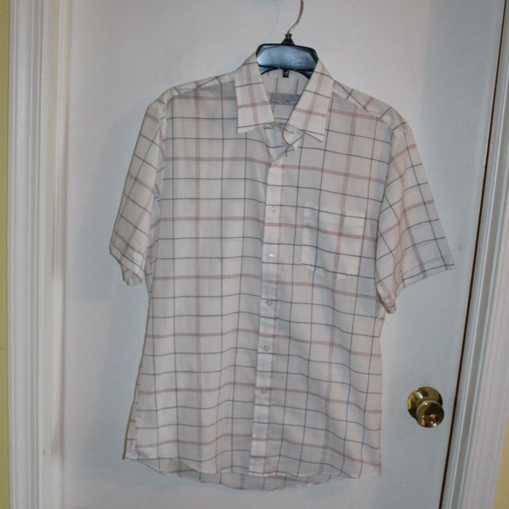 Vintage Men's Wedgefield Dress shirt - White with Red and Gray Stripes